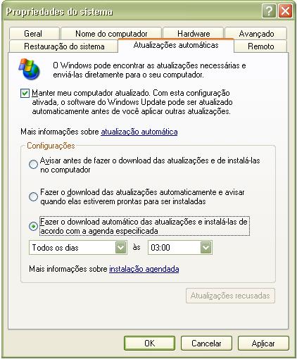 Tela de aviso da Atualizao Automtica do Windows